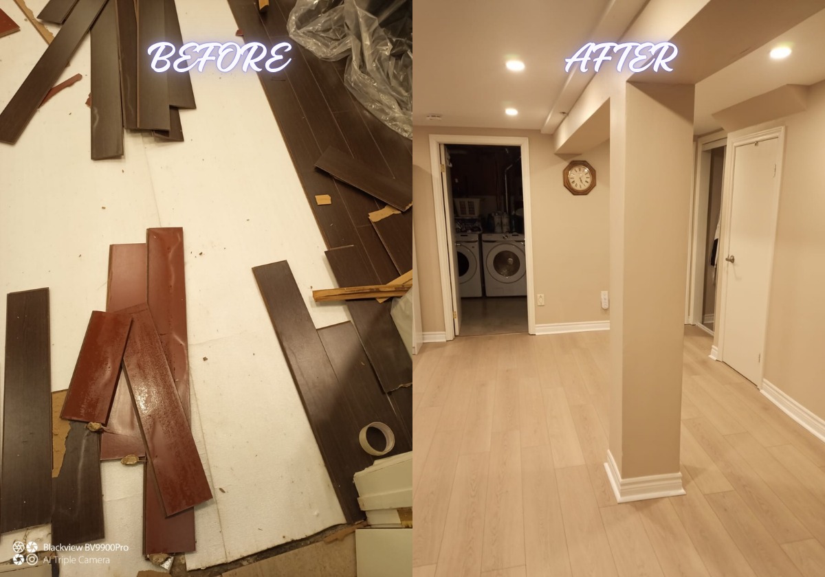 Basement water damage restoration project